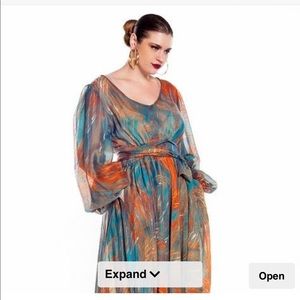 Jibri V Neck Autumn Print Maxi Dress - 2X